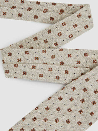 Wool-Silk Floral-Medallion Tie in Oatmeal Melange | Reiss Men Premium