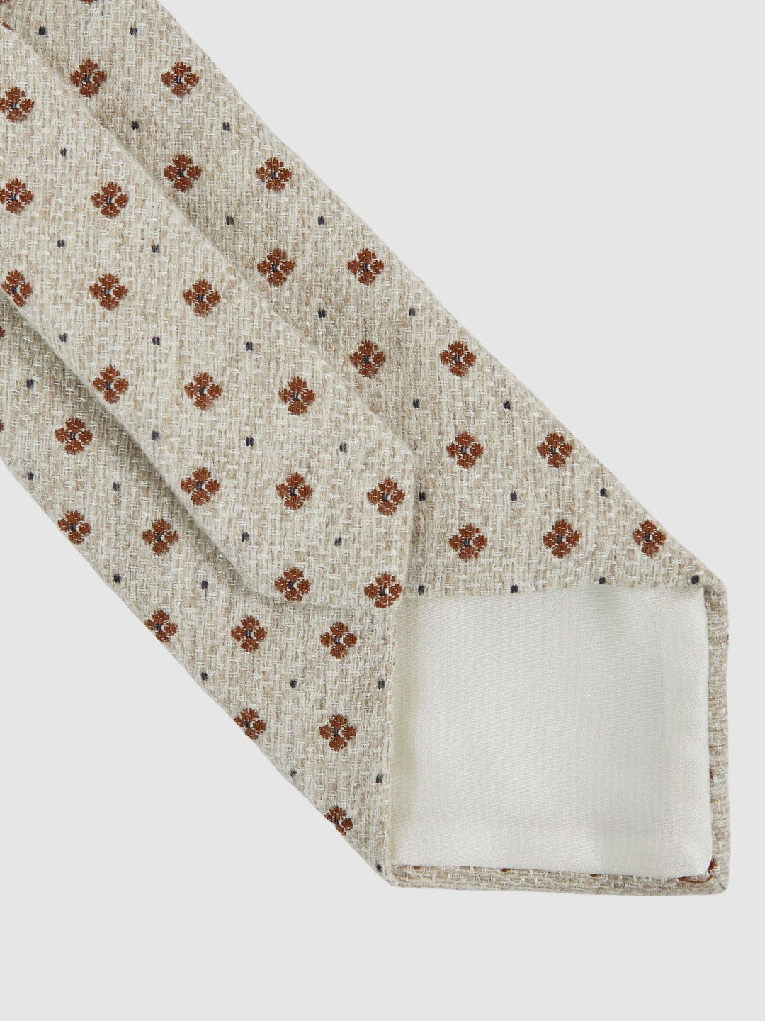 Wool-Silk Floral-Medallion Tie in Oatmeal Melange | Reiss Men Premium