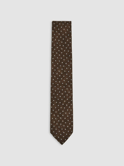 Wool-Cotton Polka-Dot Tie in Chocolate Brown | Reiss Men Featured