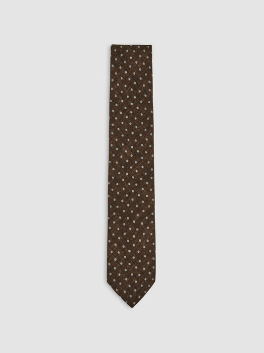 Wool-Cotton Polka-Dot Tie in Chocolate Brown | Reiss Men Featured
