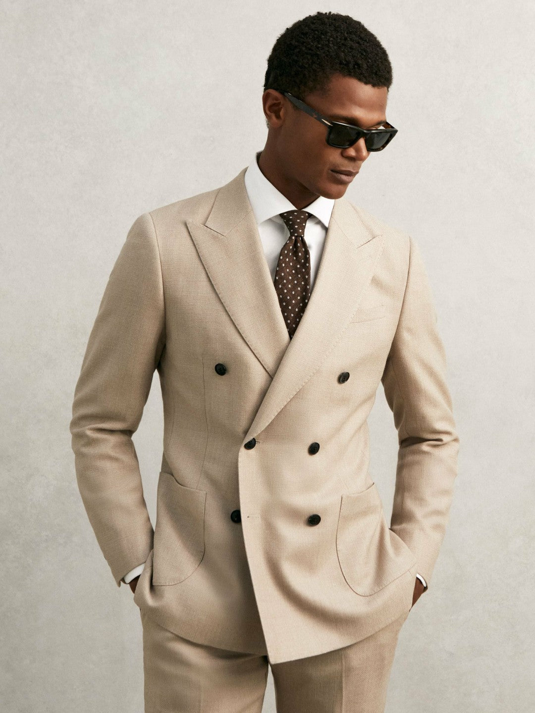 Wool-Cotton Polka-Dot Tie in Chocolate Brown | Reiss Men Featured