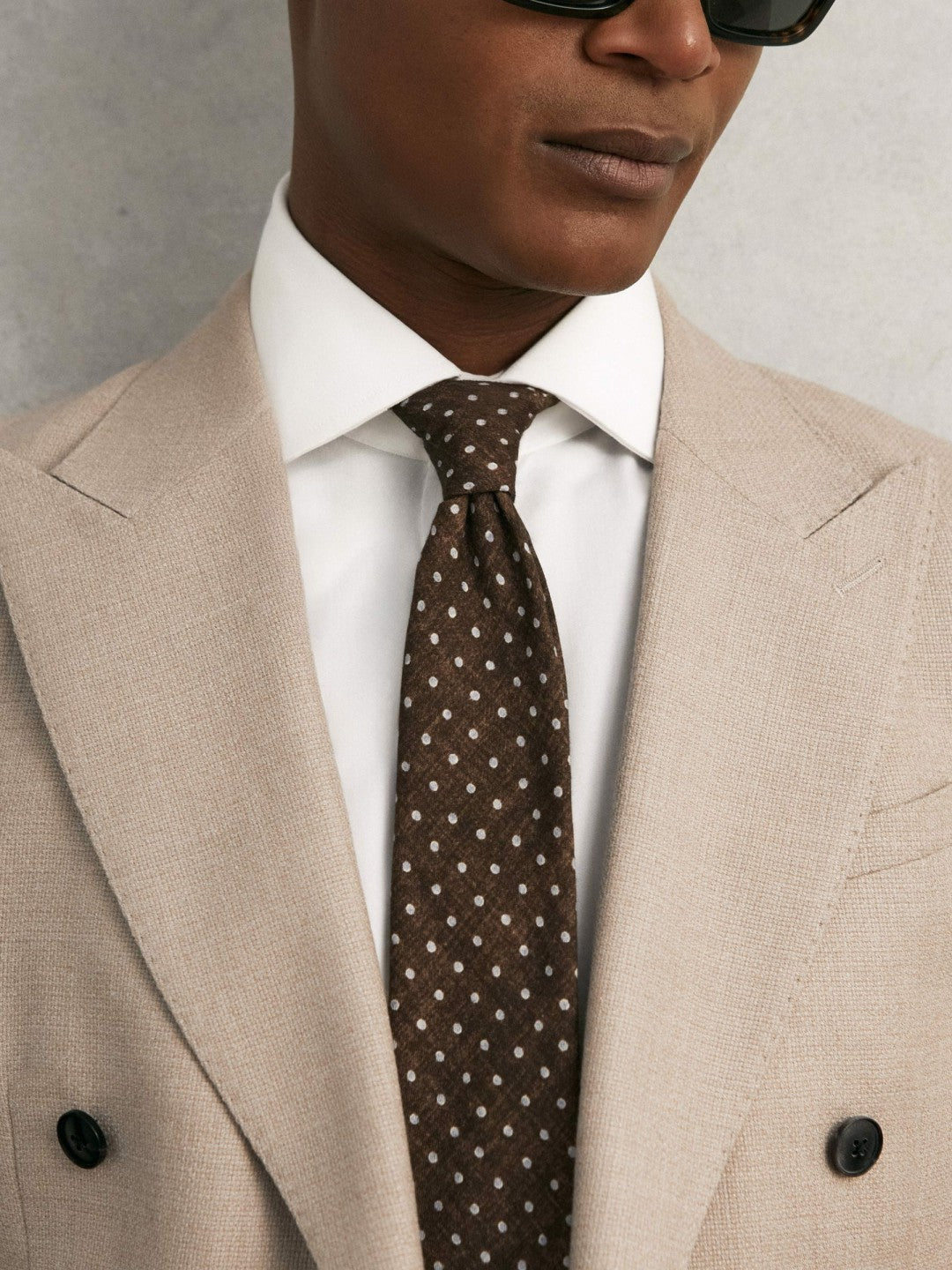 Wool-Cotton Polka-Dot Tie in Chocolate Brown | Reiss Men Featured