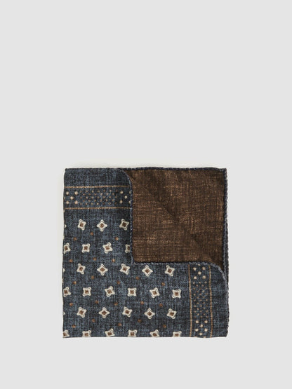 Silk Floral-Medallion Pocket Square in Denim Blue Melange | Reiss Men Exclusive