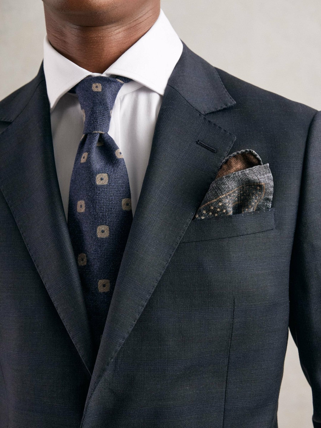 Silk Floral-Medallion Pocket Square in Denim Blue Melange | Reiss Men Exclusive