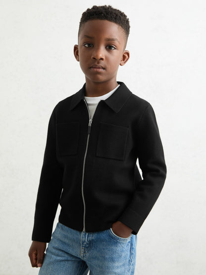 9-13 yrs Knitted Zip-Through Cardigan in Black | Reiss Children & Baby Featured