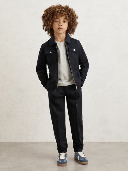9-13 yrs Interlock Zip Through Overshirt in Navy Blue | Reiss Children & Baby Exclusive