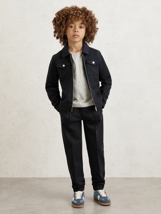 9-13 yrs Interlock Zip Through Overshirt in Navy Blue | Reiss Children & Baby Exclusive