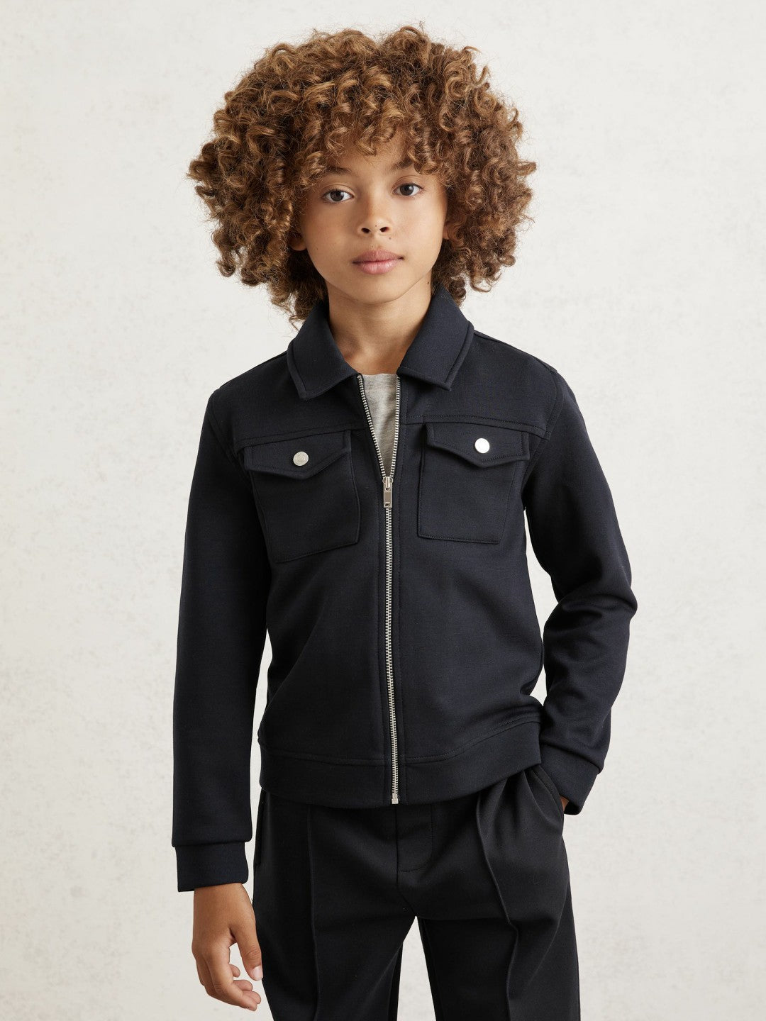 9-13 yrs Interlock Zip Through Overshirt in Navy Blue | Reiss Children & Baby Exclusive