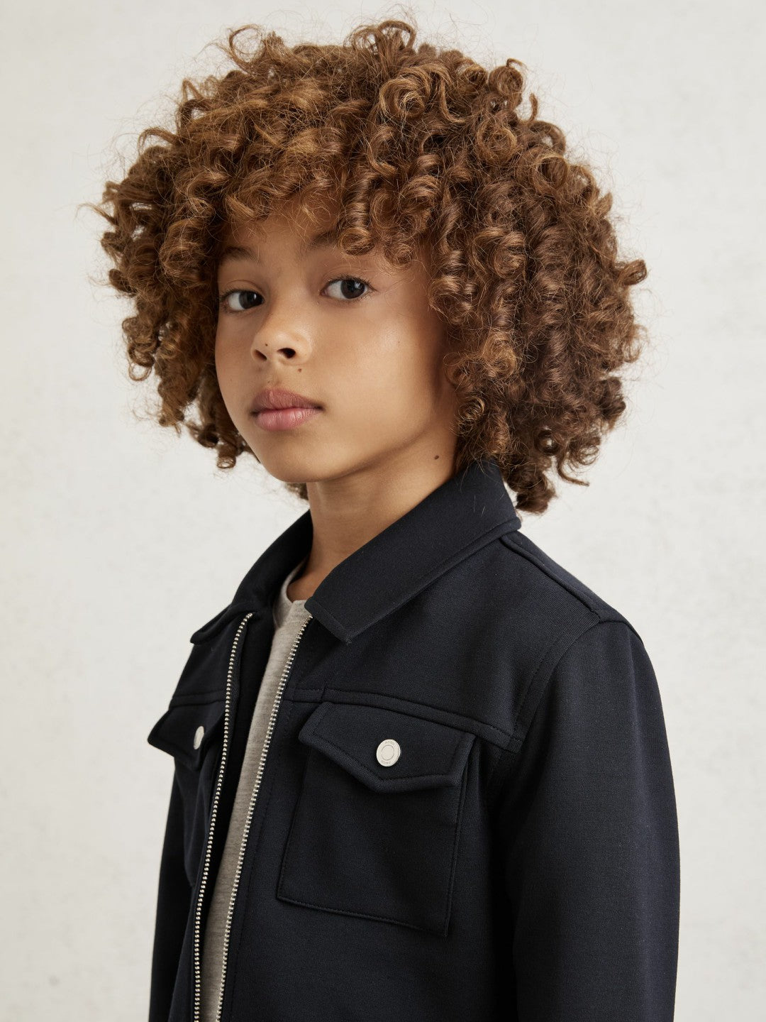 9-13 yrs Interlock Zip Through Overshirt in Navy Blue | Reiss Children & Baby Exclusive