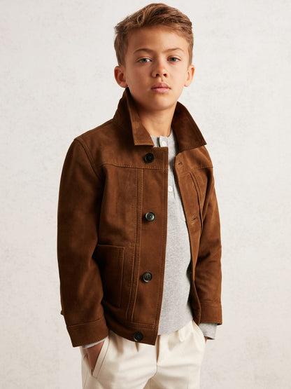 3-9 yrs Suede Worker Jacket in Tobacco Brown | Reiss Children & Baby Trending
