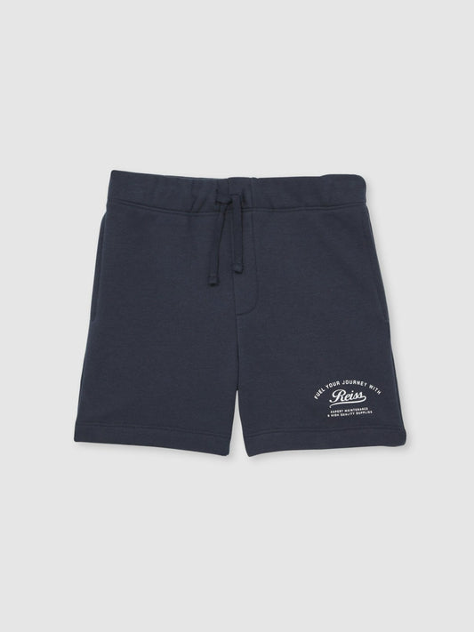 13-14 yrs Cotton Blend Motor Cars Sweat Shorts in Washed Blue | Reiss Children & Baby Exclusive