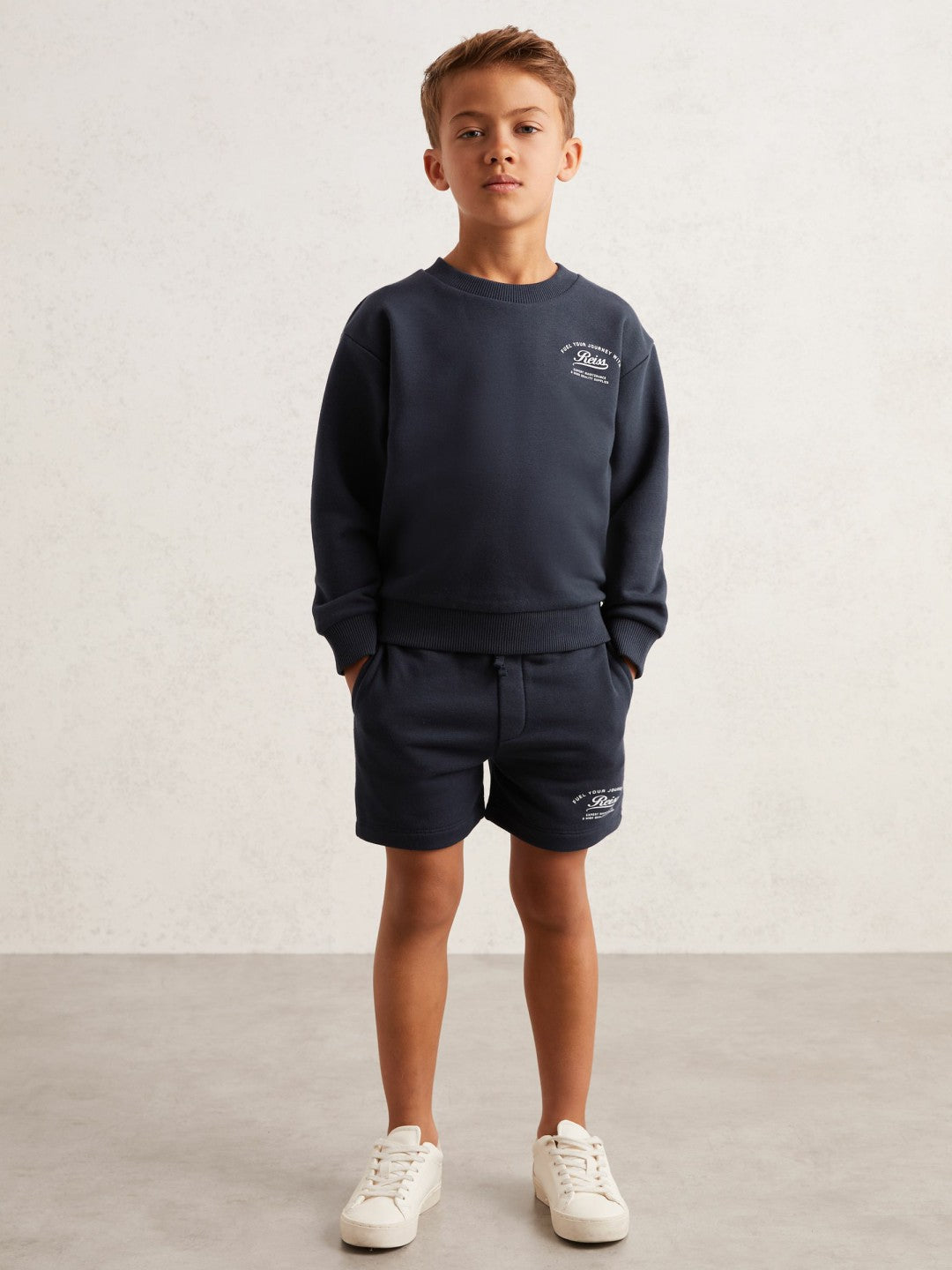 13-14 yrs Cotton Blend Motor Cars Sweat Shorts in Washed Blue | Reiss Children & Baby Exclusive