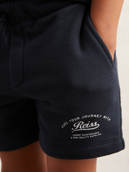 13-14 yrs Cotton Blend Motor Cars Sweat Shorts in Washed Blue | Reiss Children & Baby Exclusive