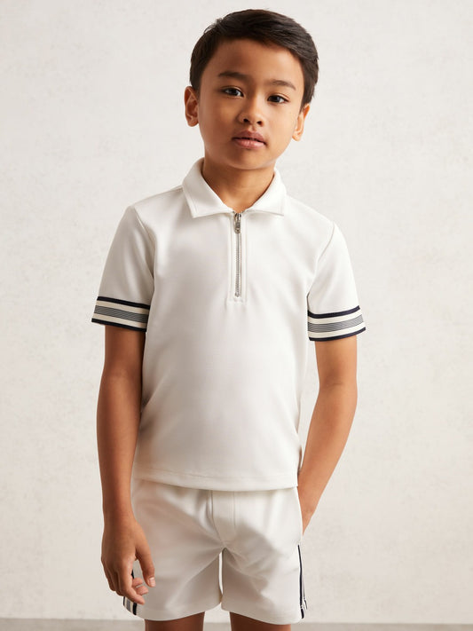 3-9 yrs Textured Half Zip Polo Shirt in White | Reiss Children & Baby Trending