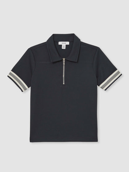 3-9 yrs Textured Half Zip Polo Shirt in Navy Blue | Reiss Children & Baby New