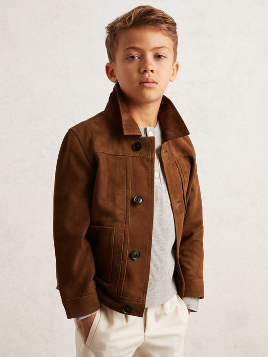 9-13 yrs Suede Worker Jacket in Tobacco Brown | Reiss Children & Baby Popular