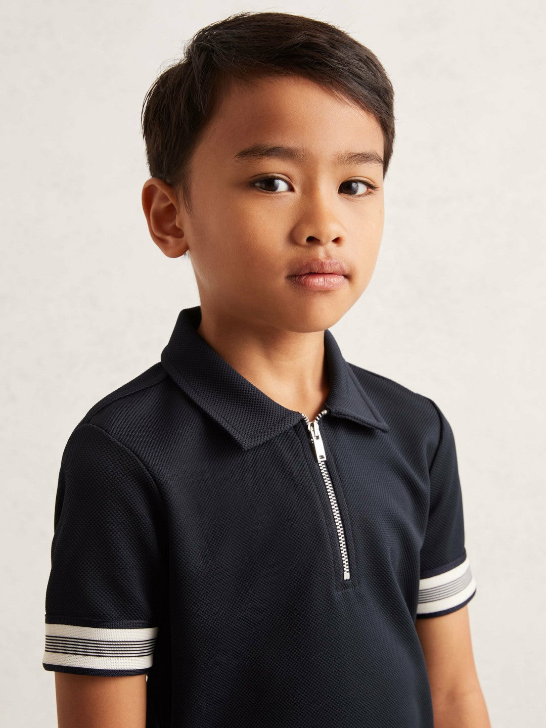 9-13 yrs Textured Half Zip Polo Shirt in Navy Blue | Reiss Children & Baby New