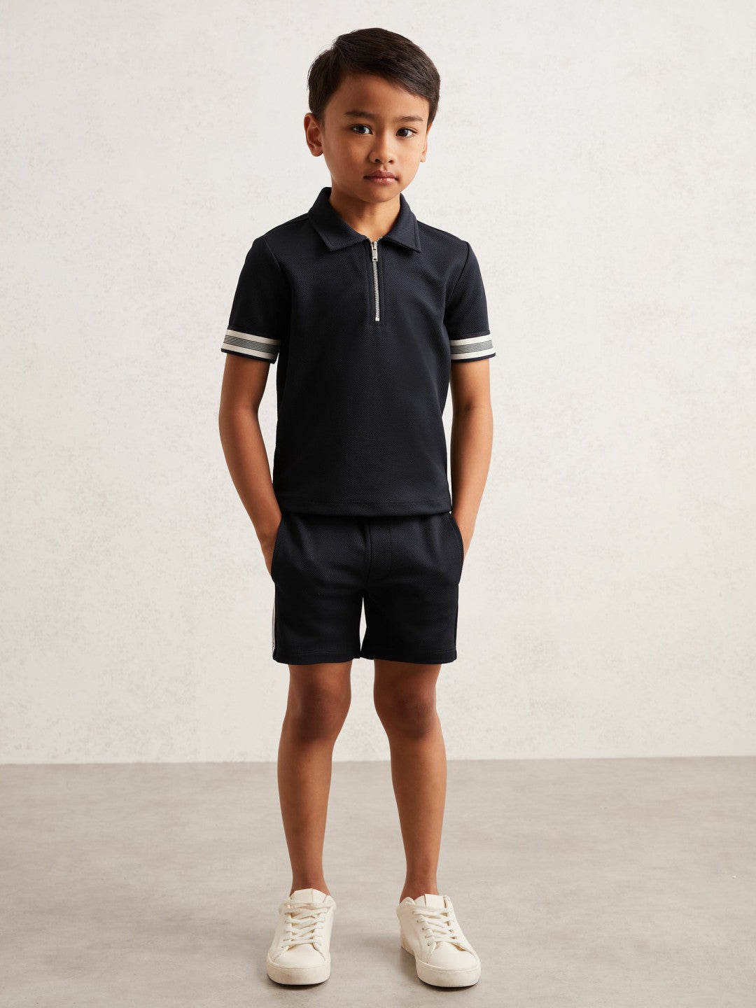 9-13 yrs Textured Half Zip Polo Shirt in Navy Blue | Reiss Children & Baby New