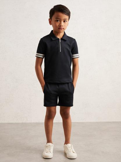 9-13 yrs Textured Half Zip Polo Shirt in Navy Blue | Reiss Children & Baby New