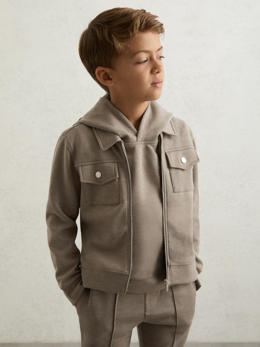 3-9 yrs Interlock Zip-Through Overshirt in Taupe Brown | Reiss Children & Baby Best Seller