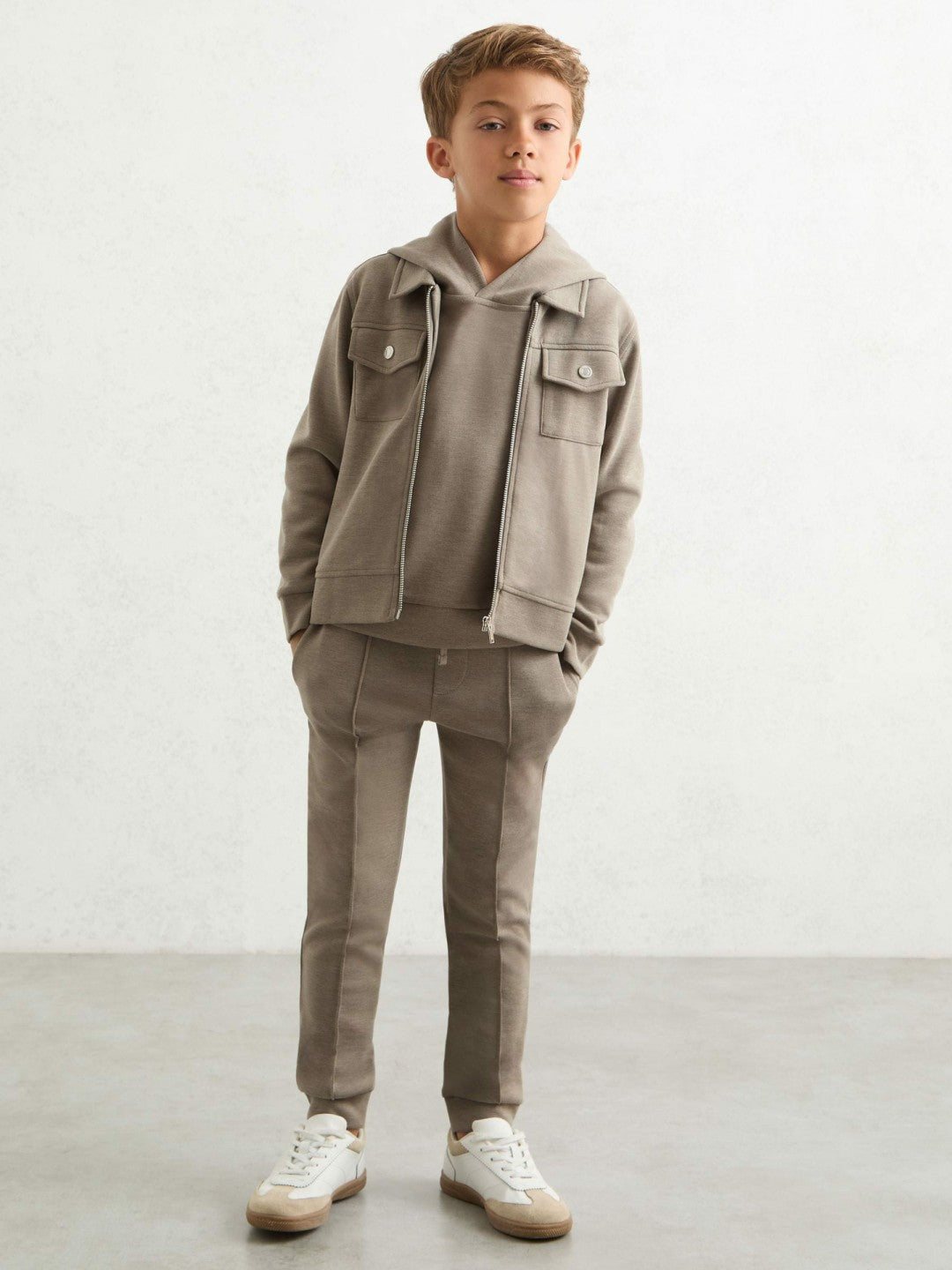 3-9 yrs Interlock Zip-Through Overshirt in Taupe Brown | Reiss Children & Baby Best Seller