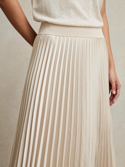 Pleated Midi Skirt in Champagne Neutral | Reiss Women Exclusive