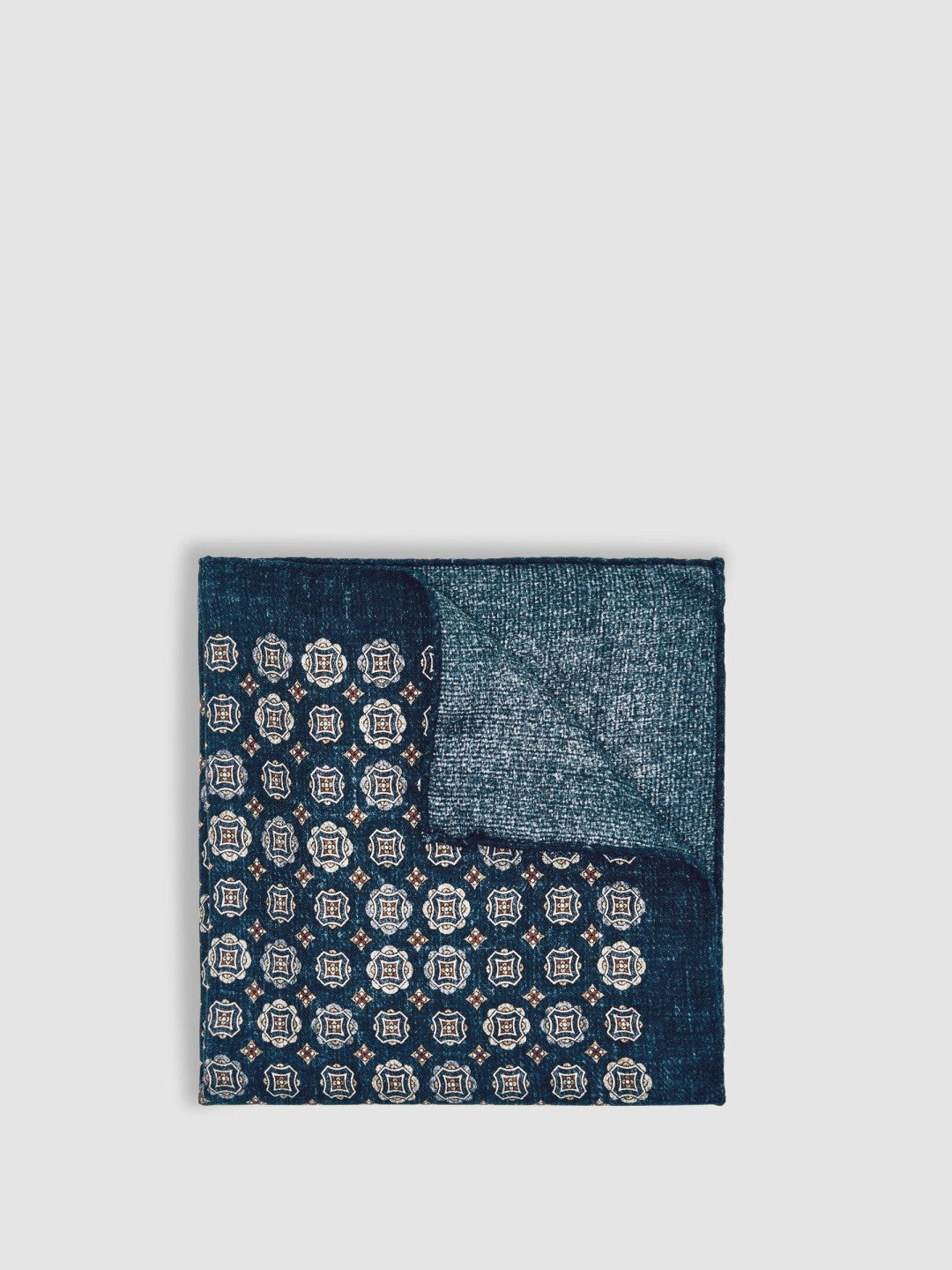 Silk Medallion Print Pocket Square in Indigo Melange | Reiss Men Trending