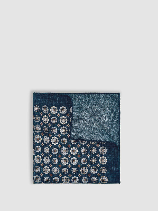 Silk Medallion Print Pocket Square in Indigo Melange | Reiss Men Trending