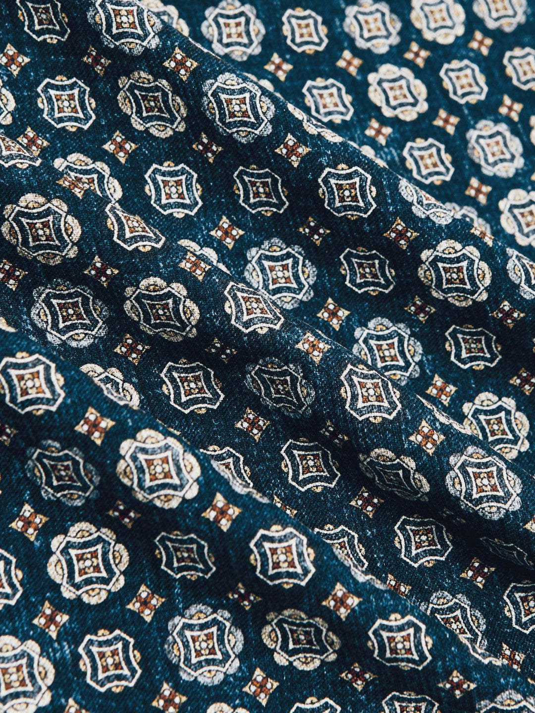 Silk Medallion Print Pocket Square in Indigo Melange | Reiss Men Trending