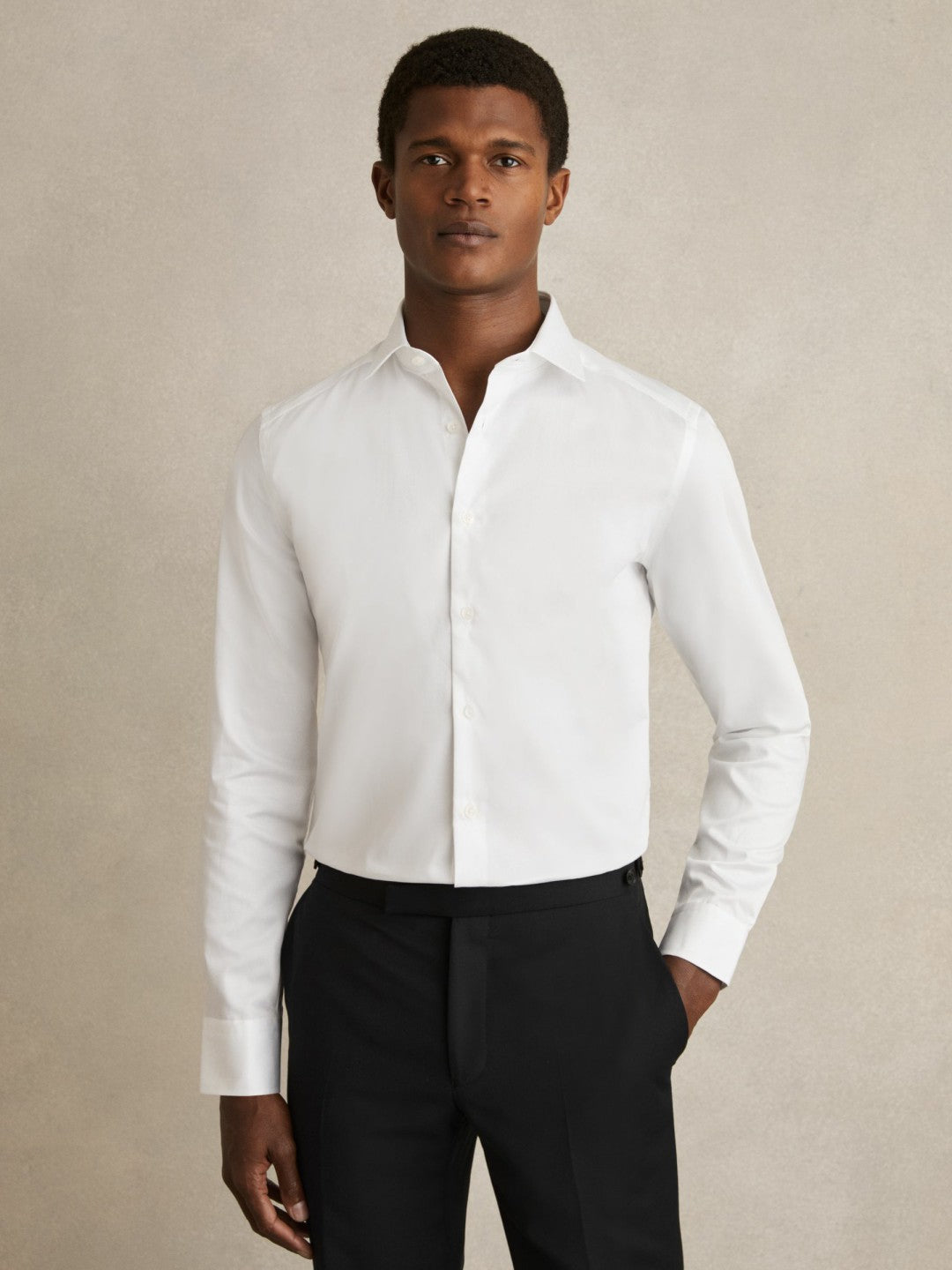 Slim Fit Cotton Sateen Shirt in White | Reiss Men Best Seller