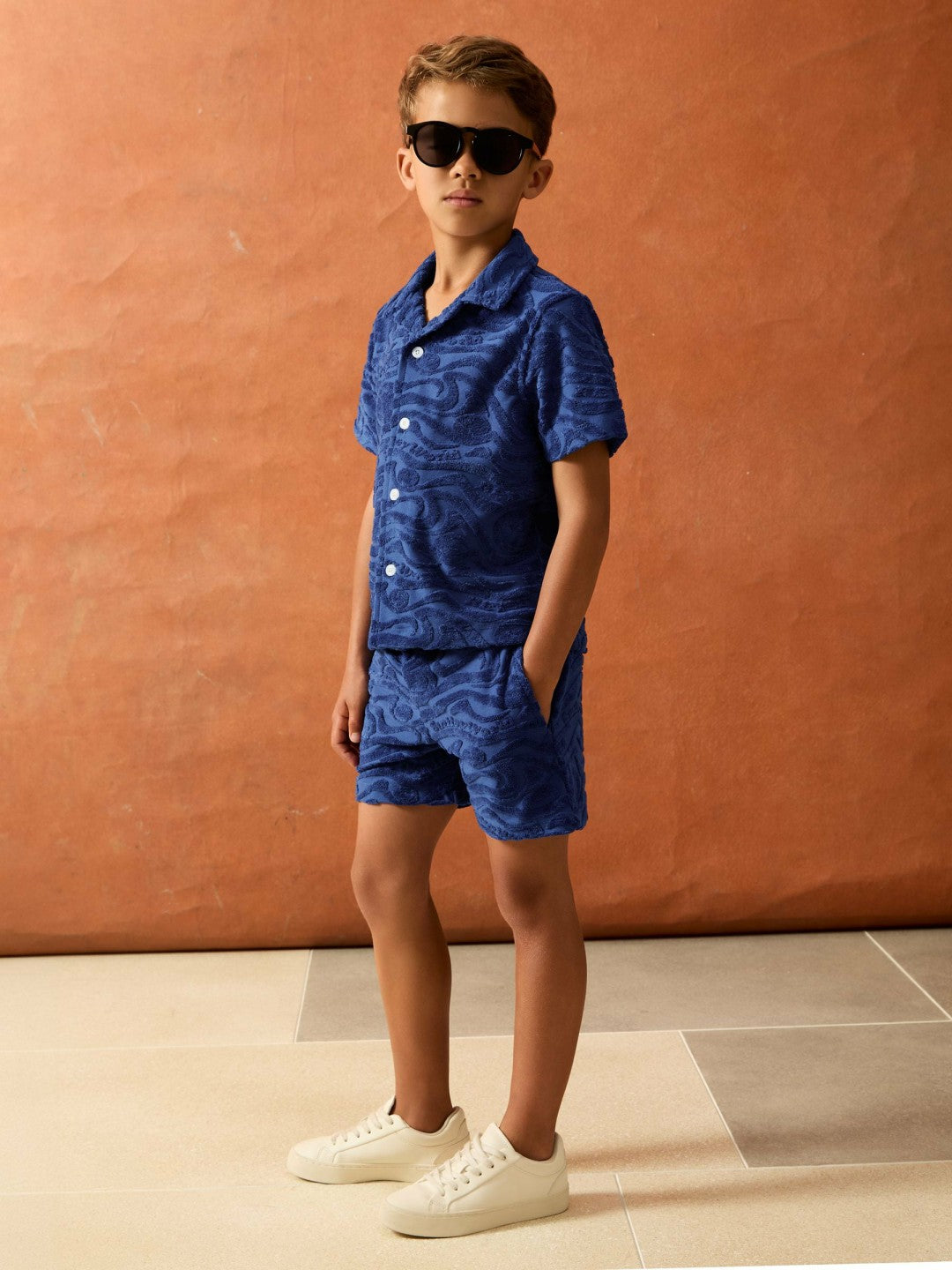 3-9 yrs SmileyWorld Wave Texture Shorts in Bright Blue | Reiss Children & Baby Premium