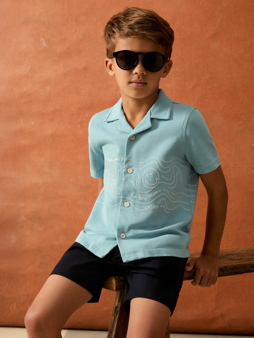 3-9 yrs SmileyWorld Embroidered Shirt in Sky Blue | Reiss Children & Baby Trending
