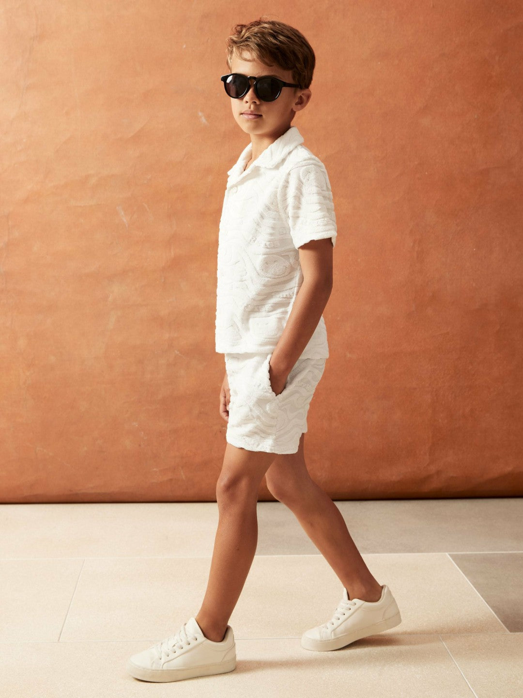 13-14 yrs SmileyWorld Wave Texture Shorts in White | Reiss Children & Baby Signature