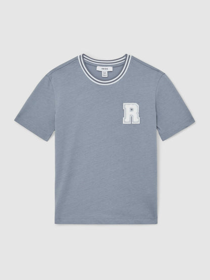 9-13 yrs Cotton Letter Patch T-Shirt in Airforce Blue | Reiss Children & Baby Signature