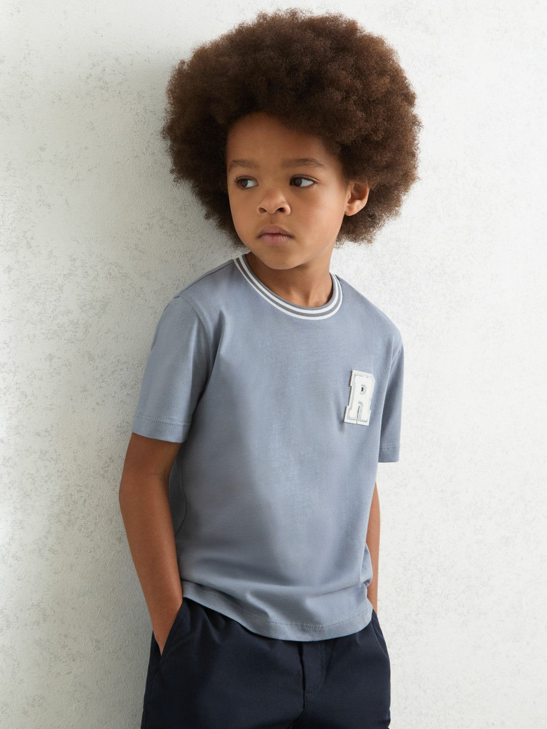 9-13 yrs Cotton Letter Patch T-Shirt in Airforce Blue | Reiss Children & Baby Signature