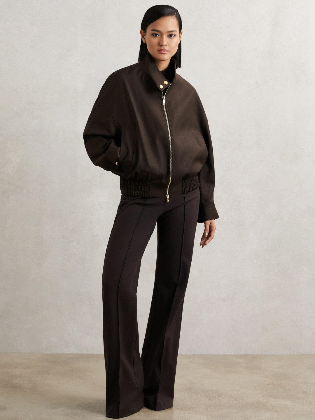 Wool Bomber Jacket in Chocolate Brown | Reiss Women Best Seller