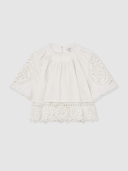 Linen Embroidered Swing Top in Ivory | Reiss Women Popular