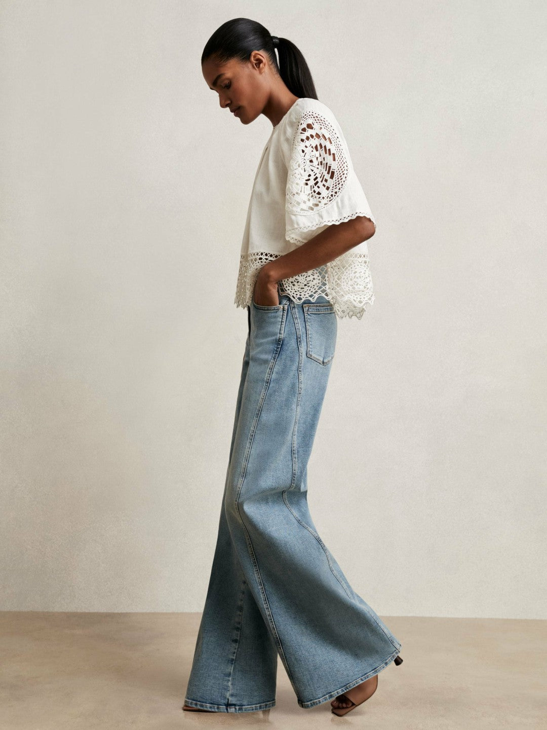 Linen Embroidered Swing Top in Ivory | Reiss Women Popular
