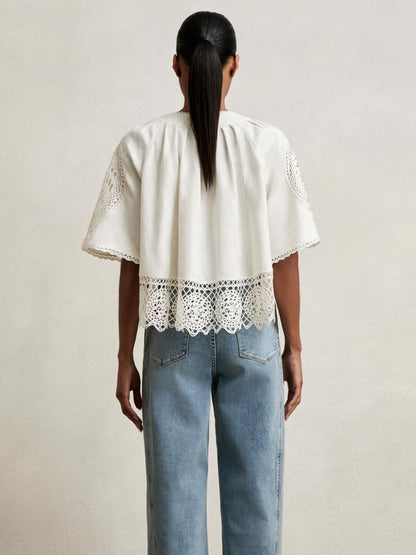 Linen Embroidered Swing Top in Ivory | Reiss Women Popular