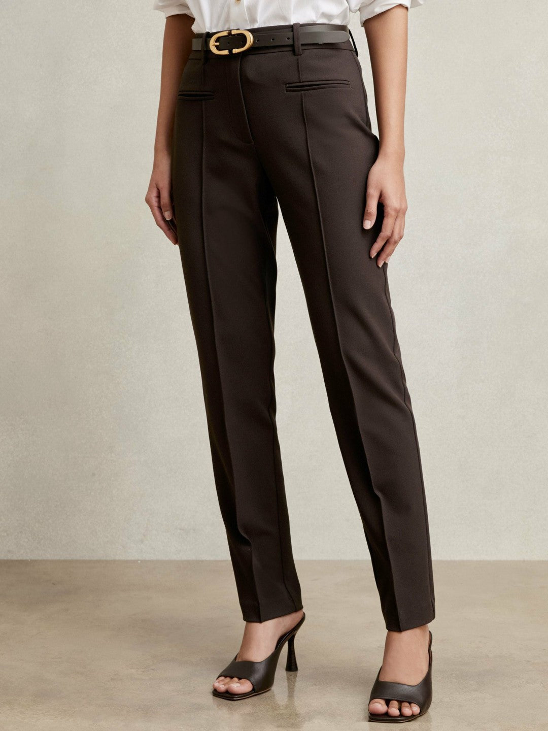 Pintuck Tapered Trousers in Chocolate Brown | Reiss Women Recommended