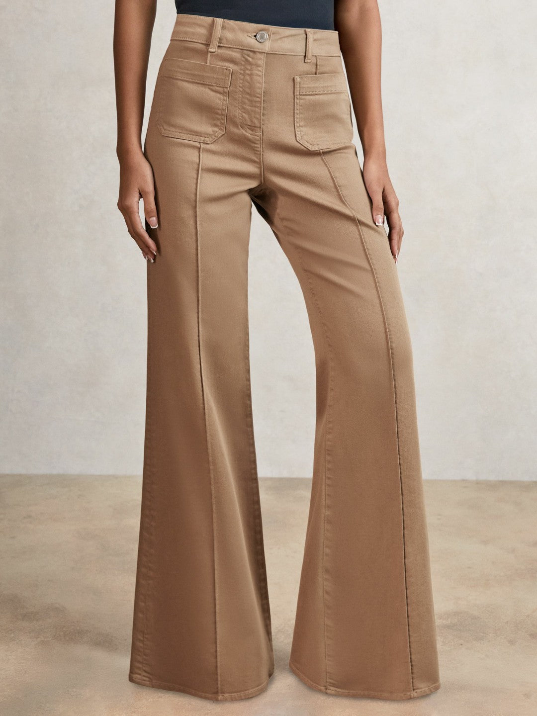 Petite Patch-Pocket Flared Jeans in Taupe Neutral | Reiss Women Premium