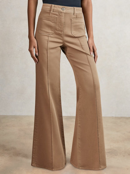 Petite Patch-Pocket Flared Jeans in Taupe Neutral | Reiss Women Premium
