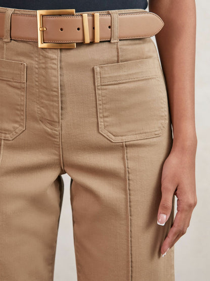 Petite Patch-Pocket Flared Jeans in Taupe Neutral | Reiss Women Premium