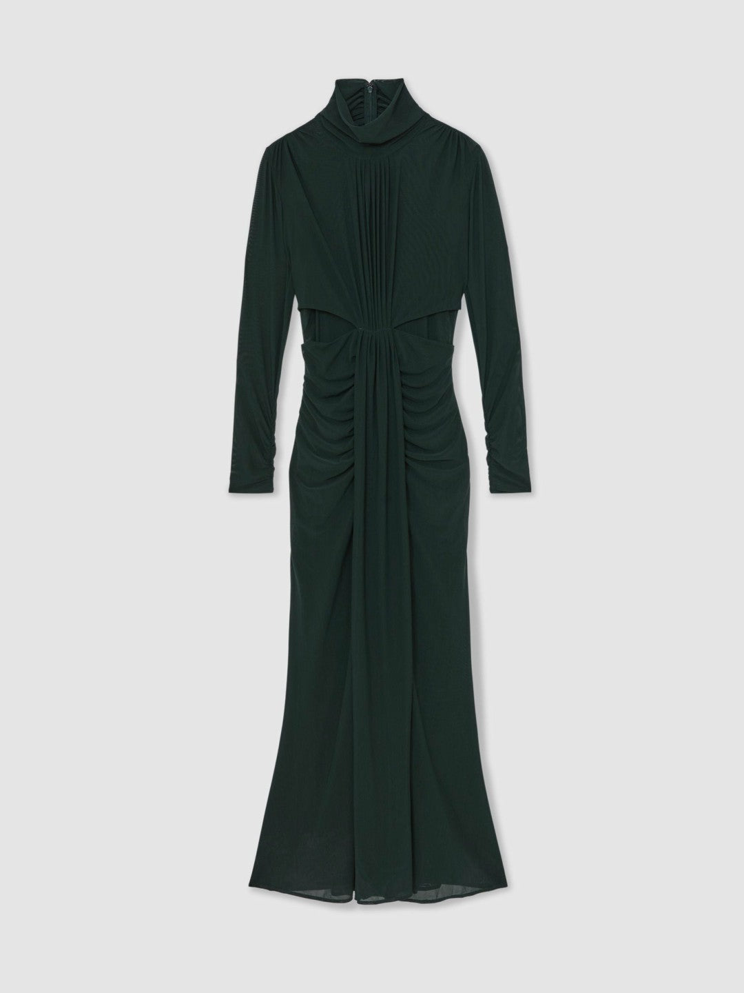 Ruched Long-Sleeve Maxi Dress in Dark Green | Reiss Women New