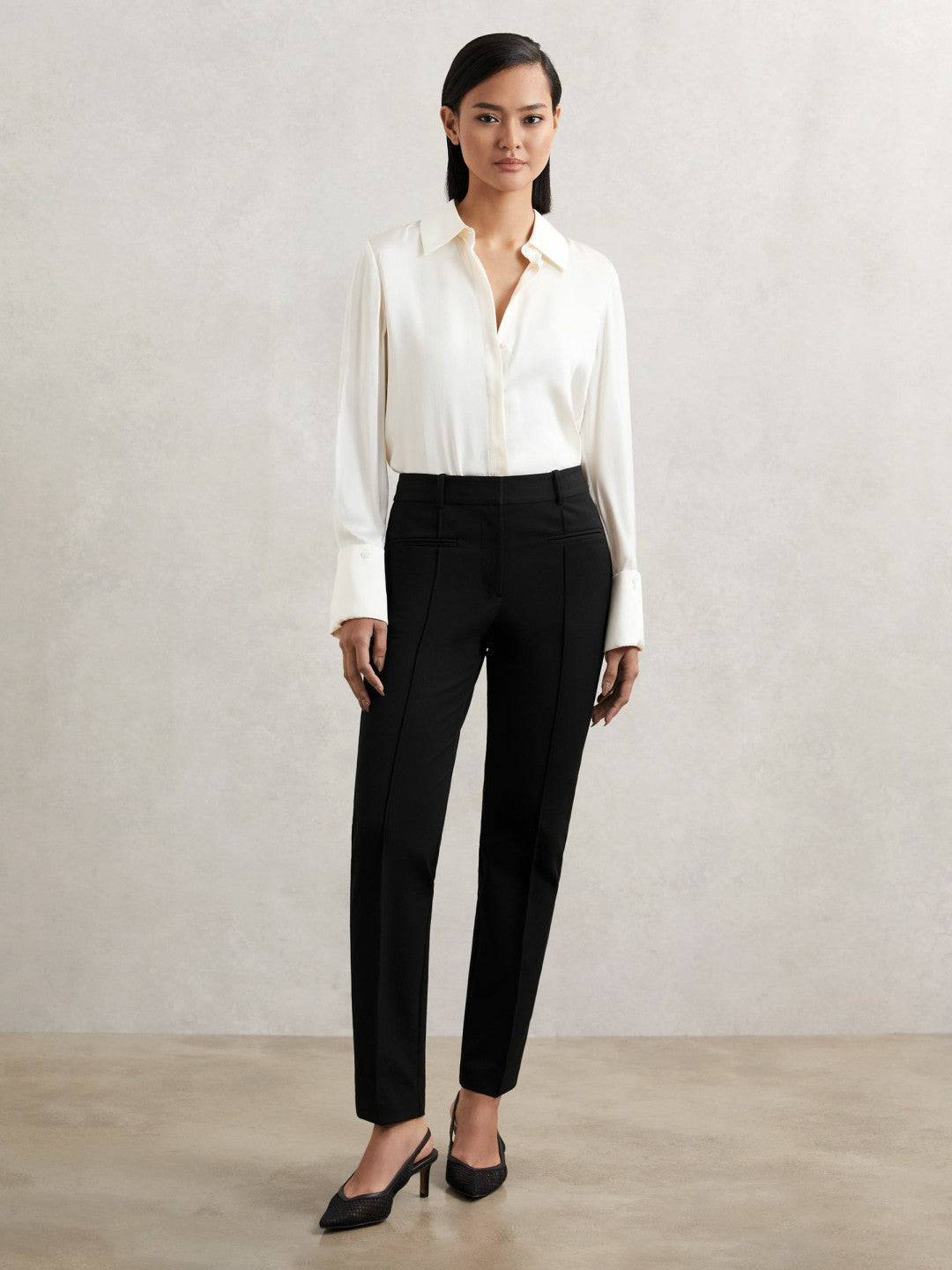 Petite Pintuck Tapered Trousers in Black | Reiss Women New