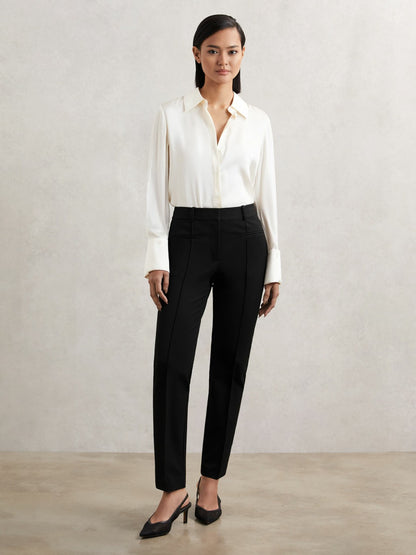 Petite Pintuck Tapered Trousers in Black | Reiss Women New