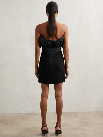 Sculptural Strapless Mini Dress in Black | Reiss Women New
