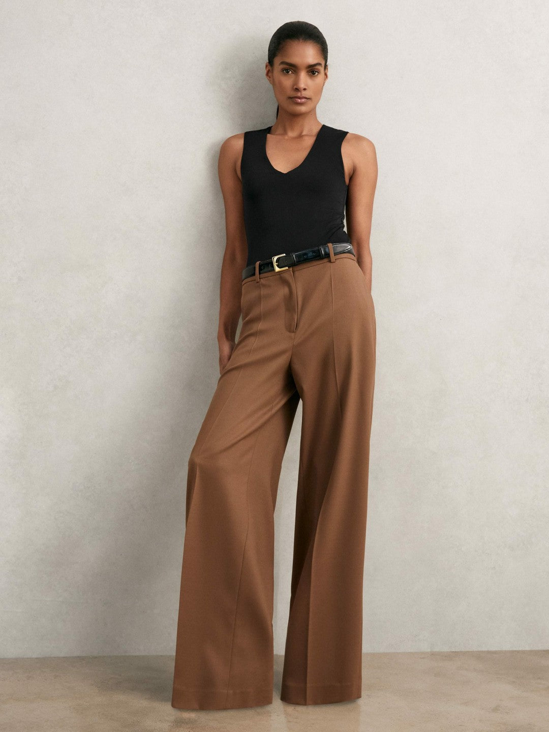 V-Neck Sleeveless Bodysuit in Black | Reiss Women Featured