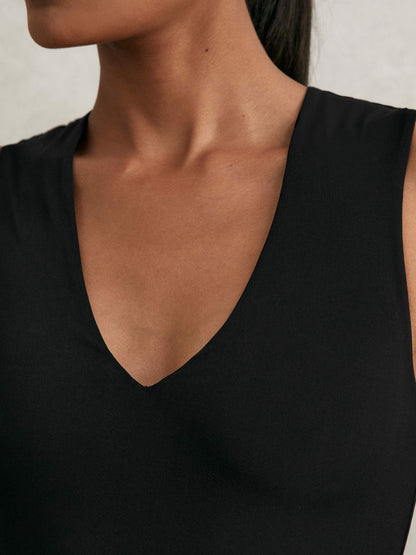 V-Neck Sleeveless Bodysuit in Black | Reiss Women Featured