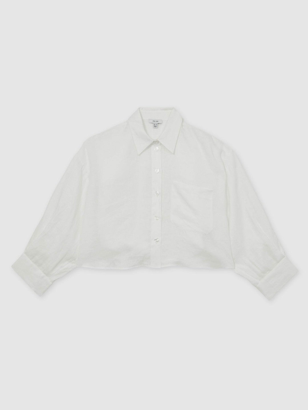 Oversize Linen Cropped Shirt in White | Reiss Women Trending